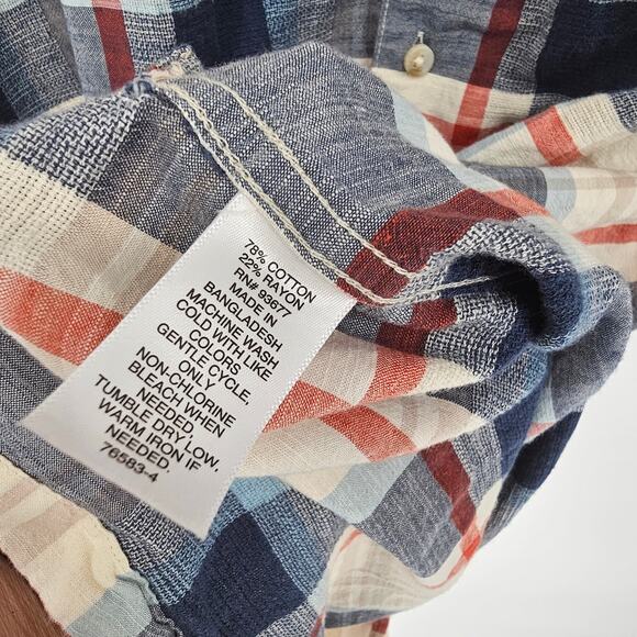 Mutual Weave Cream Navy Plaid Short Sleeve Casual Cotton Button Up Shirt 3XLT - Picture 6 of 6